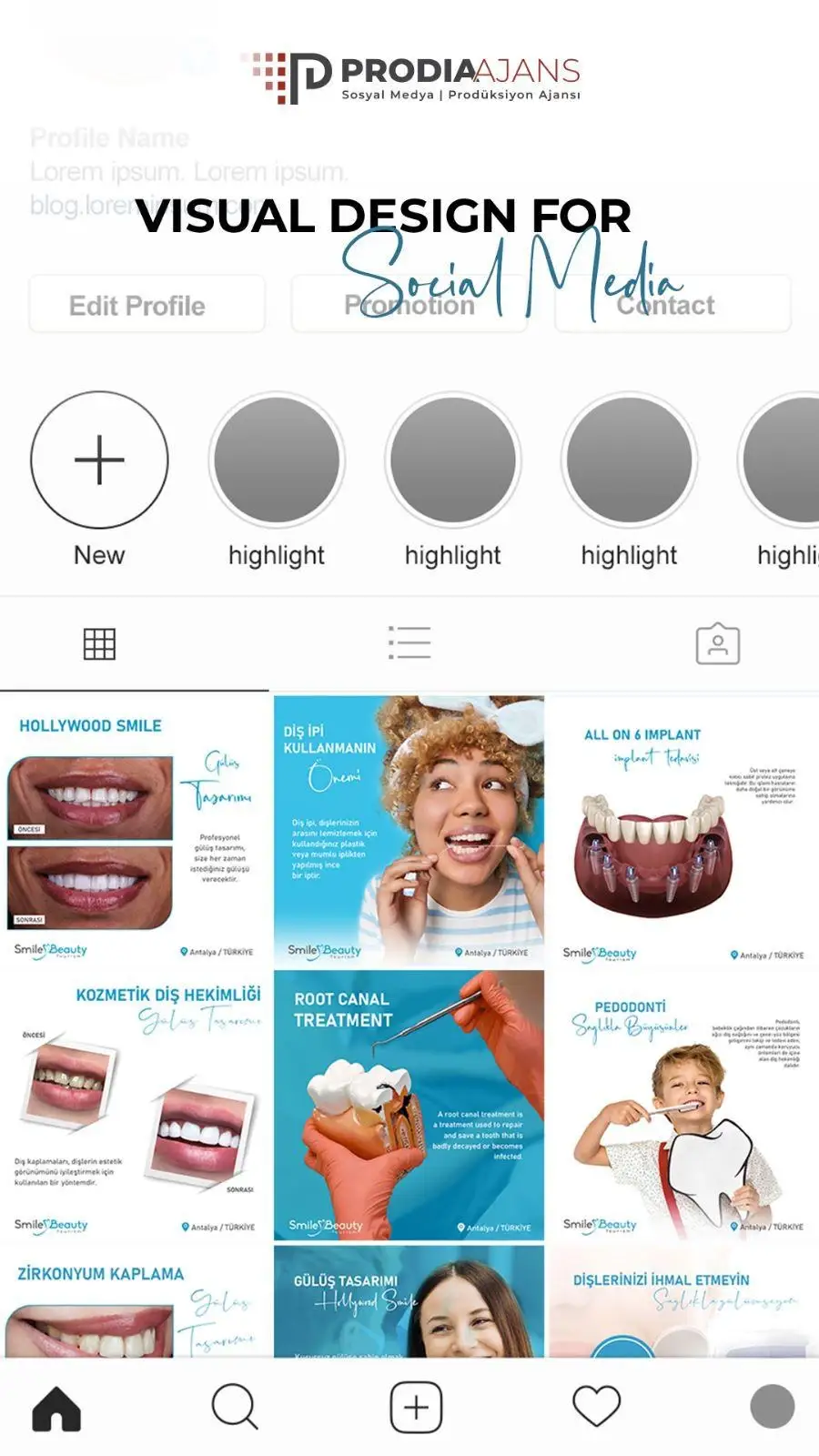 Smile Beauty Tourism diş kliniği için Instagram akışı tasarımı